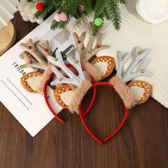 Christmas Reindeer Antlers Headband Xmas Silver Glitter Antlers Headband with Go - Picture 3 of 7